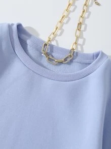 SHEIN EZwear Solid Drop Shoulder Thermal Lined Sweatshirt - Lilac Purple - View 3