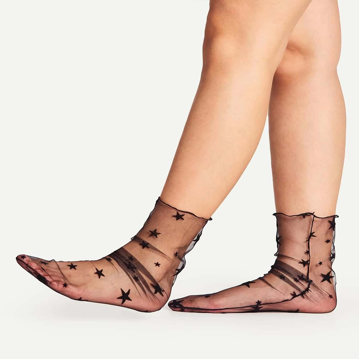 

Star Graphic Crew Socks, Black