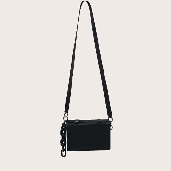 

Men Minimalist Chain Decor Box Bag, Black