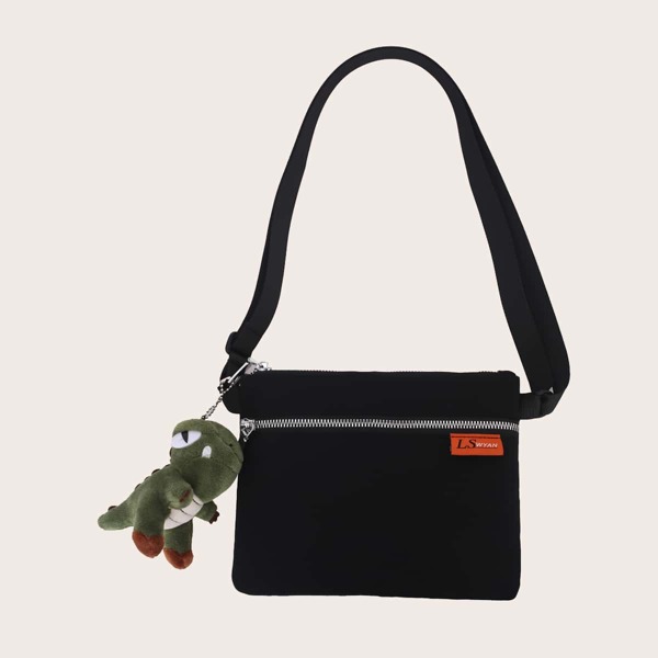 

Men Minimalist Crossbody Bag With Bag Charm, Black