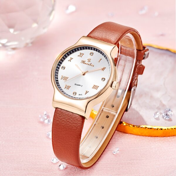 

Rhinestone Decor Round Pointer Quartz Watch