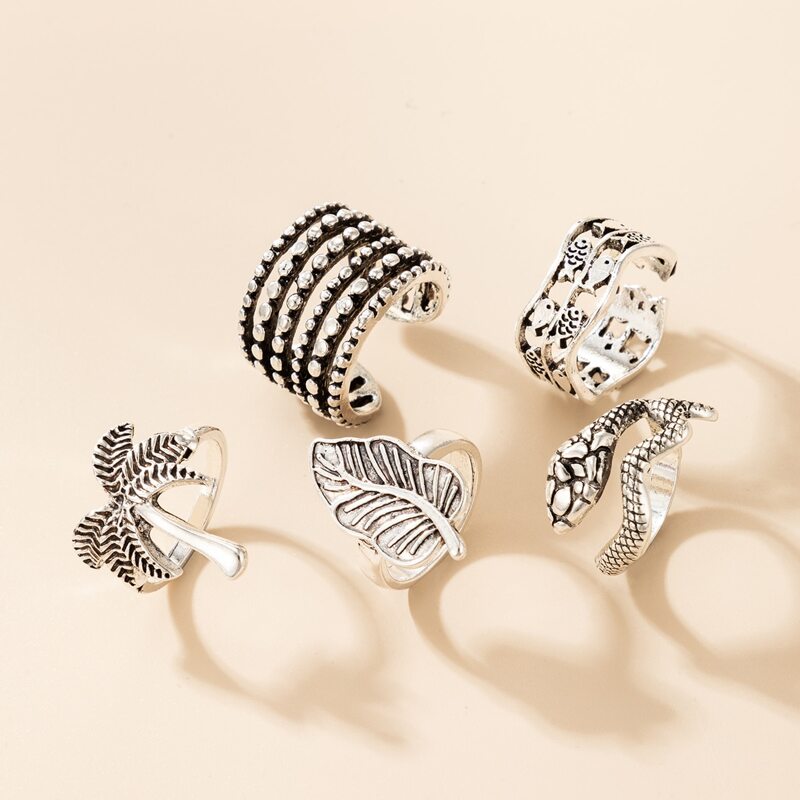 

5pcs Leaf Decor Ring, Silver