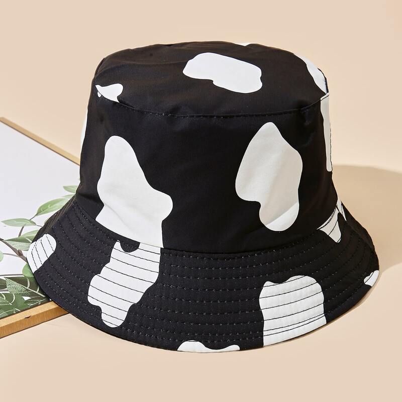 

Cow Print Bucket Hat, Black and white