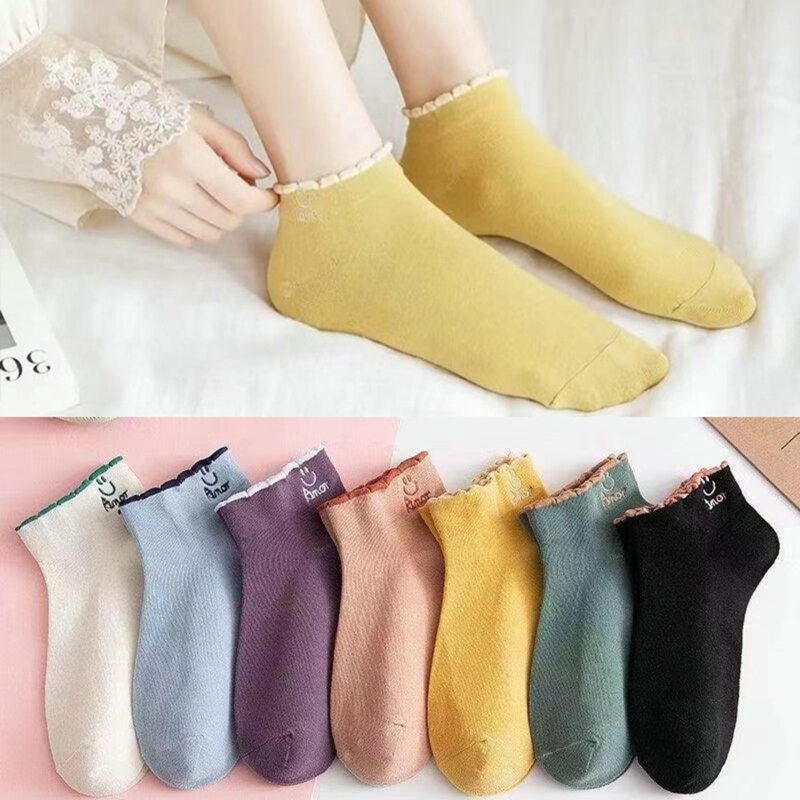 

7pairs Letter Embroidery Ankle Socks, Multicolor