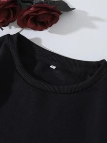 SHEIN LUNE Solid Drop Shoulder Thermal Lined Sweatshirt