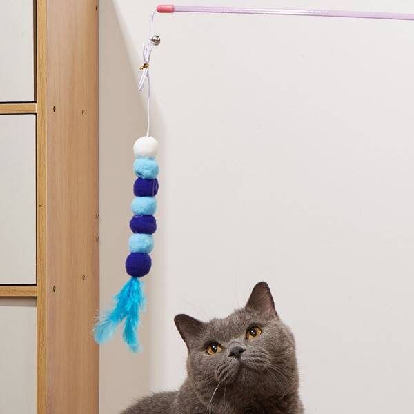 

1pc Pom Pom Decor Cat Teaser Stick, Multicolor