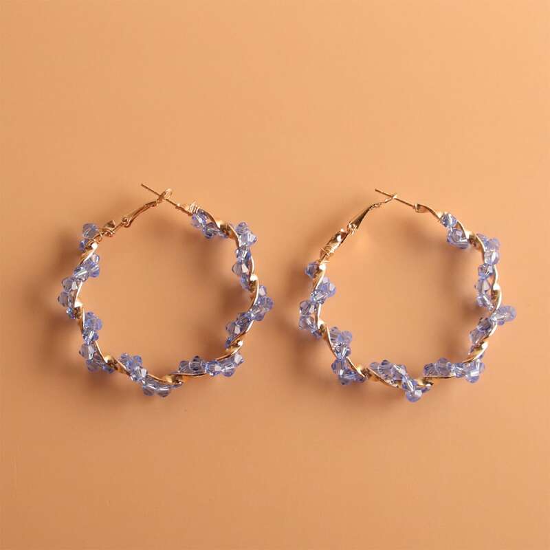 Crystal Decor Hoop Earrings, Blue
