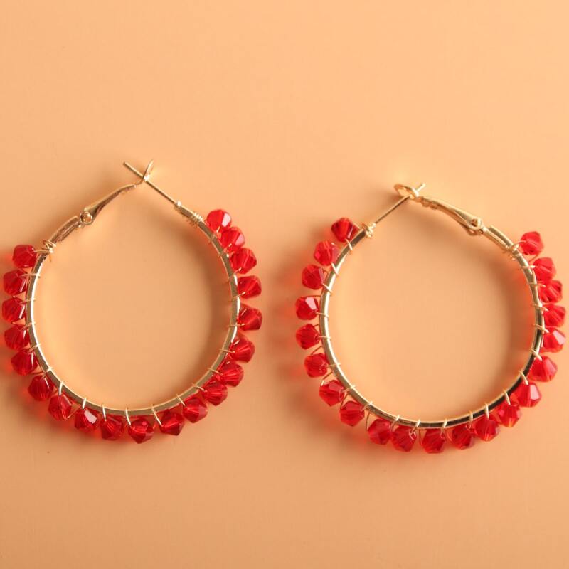 

Crystal Decor Hoop Earrings, Red