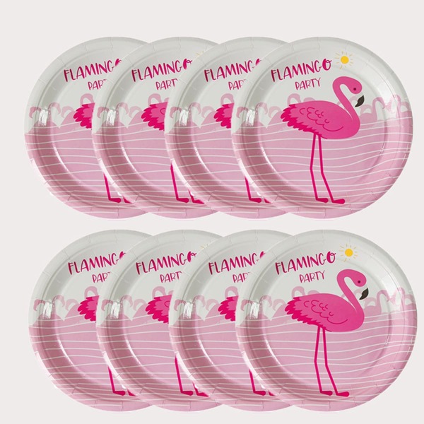 

8pcs Flamingo Print Disposable Plate, Multicolor