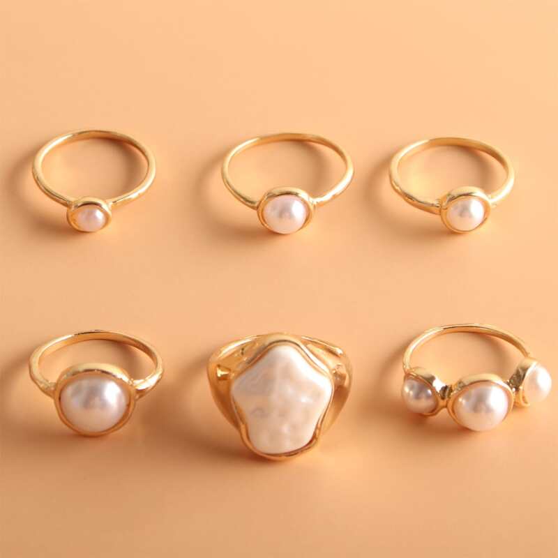 

6pcs Faux Pearl Decor Ring, White