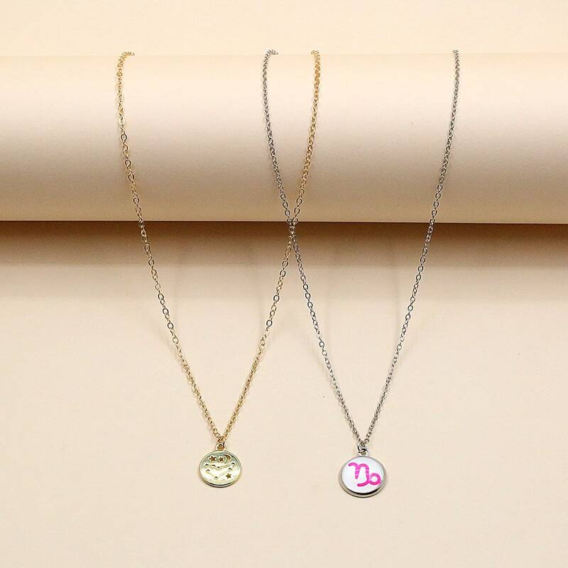 

2pcs Constellation Pendant Necklace, Multicolor