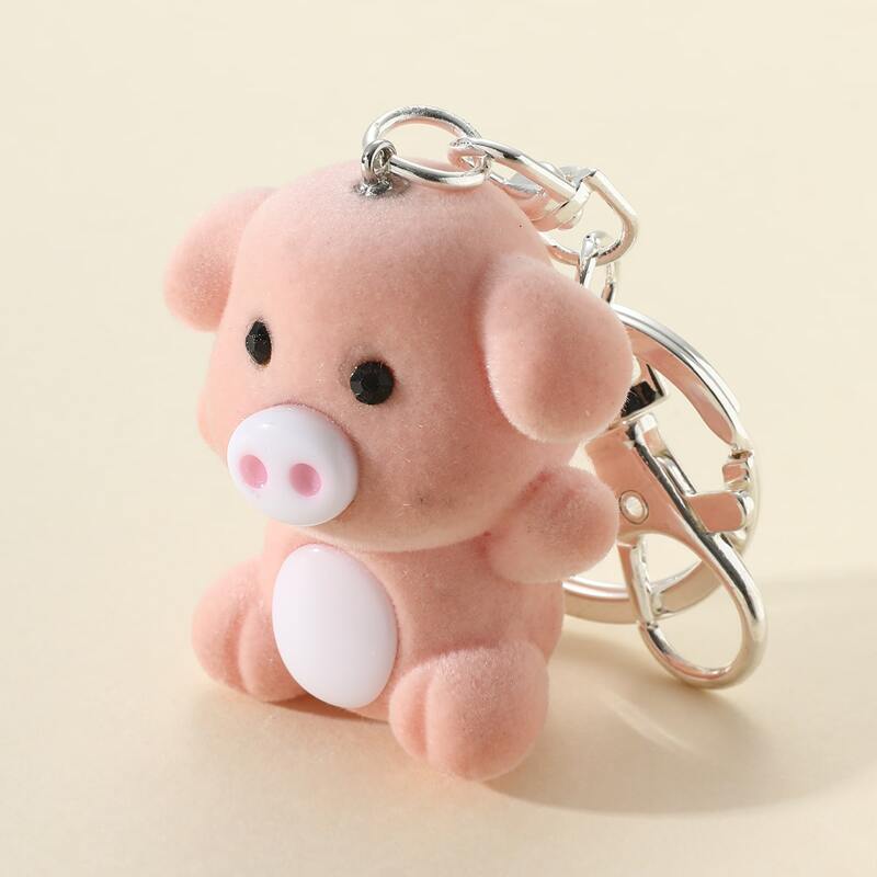 

Cartoon Pig Charm Keychain, Silver