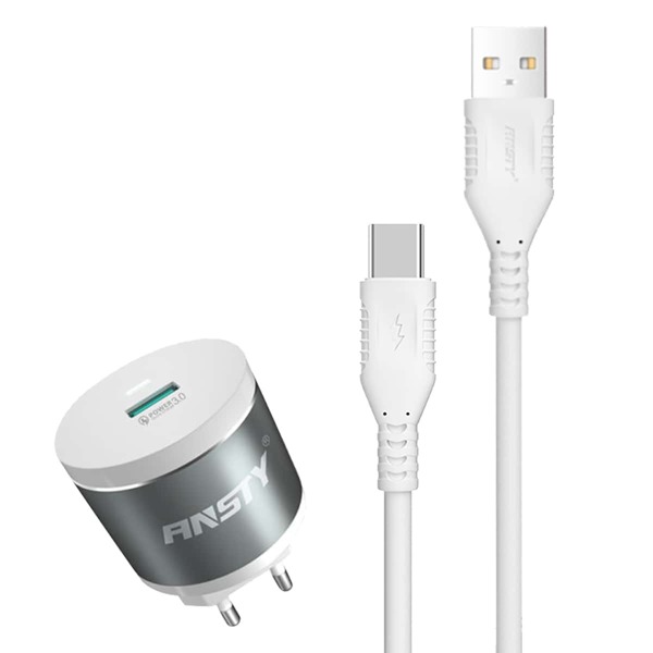 

1pc Fast Charger Head & 1pc Type-C Data Cable, Grey