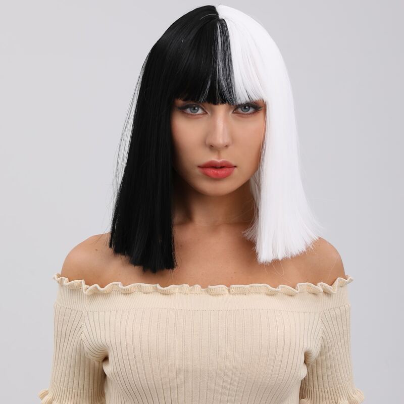 

Two Tone Short Wig With Bangs, Multicolor