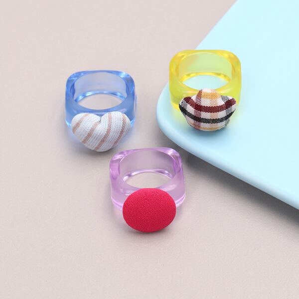 

3pcs Girls Resin Ring, Multicolor