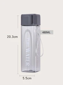 1 件装方形塑料杯简约个性化便携式杯子、水瓶 - 灰色 - 查看 2