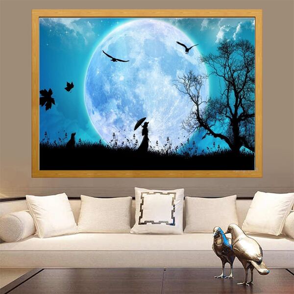 

Moon Print DIY Diamond Unframed Painting, Multicolor