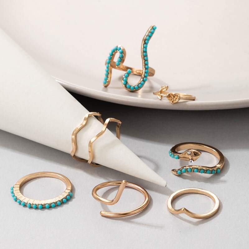 

8pcs Snake Decor Ring, Gold