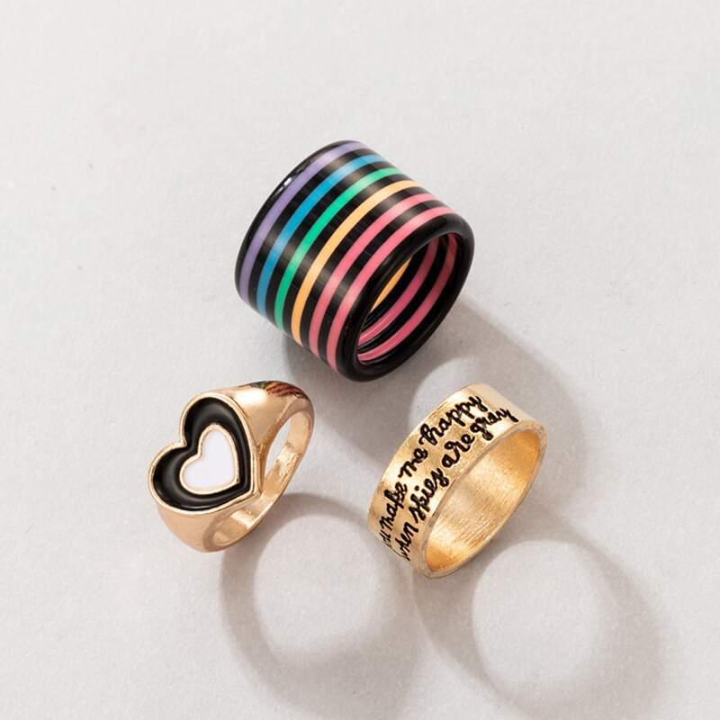 

3pcs Heart Decor Ring, Gold