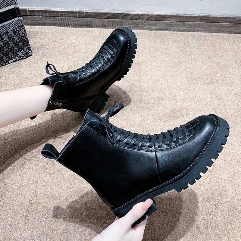 

Lace Up Front Combat Boots, Black