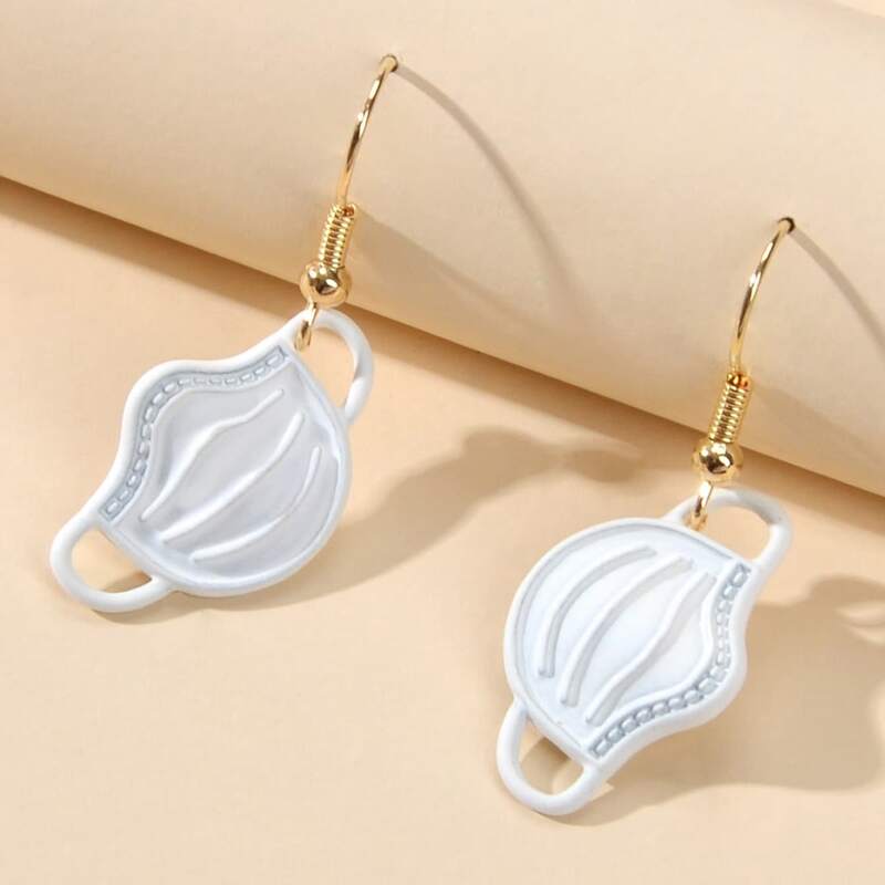 

Face Mask Drop Earrings, White