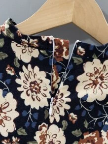 Toddler Girls Floral Print Bishop Sleeve Dress & Vest Jacket