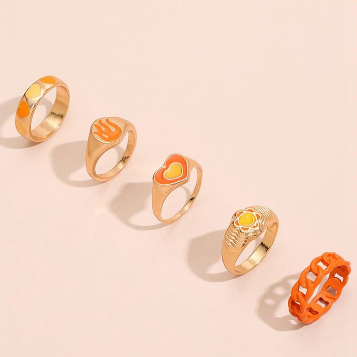 

5pcs Heart Decor Ring, Orange