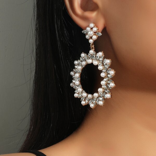 

Faux Pearl Decor Earrings, Silver