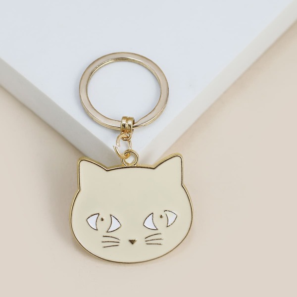 

Cat Charm Keychain, Beige