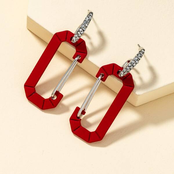 

Rhinestone Decor Geometric Earrings, Red