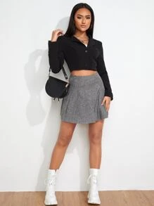 SHEIN Blazer corto de cuello con solapa - Negro - Ver 3