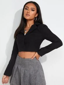 SHEIN Blazer corto de cuello con solapa - Negro - Ver 4