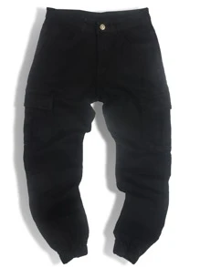 Manfinity LEGND Men Dual Flap Pocket Cargo Jeans Slim Fit Long Washed Dark Wash Jean Plain Black Party Fashion Friends - Black - View 3