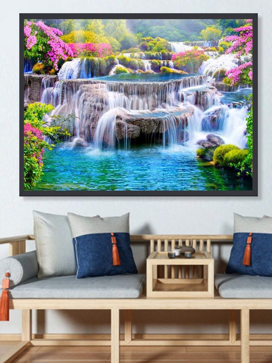 山水圖案DIY無邊框水鑽繪畫 - 彩色 - 查看 1