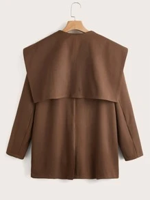 SHEIN Privé Double Breasted Flap Detail Statement Collar Coat - Rust Brown - View 2