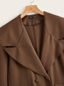 SHEIN Privé Double Breasted Flap Detail Statement Collar Coat - Rust Brown - View 4