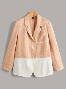 SHEIN Unity Lapel Neck Plaid Panel Colourblock Blazer - Multicolor - View 1