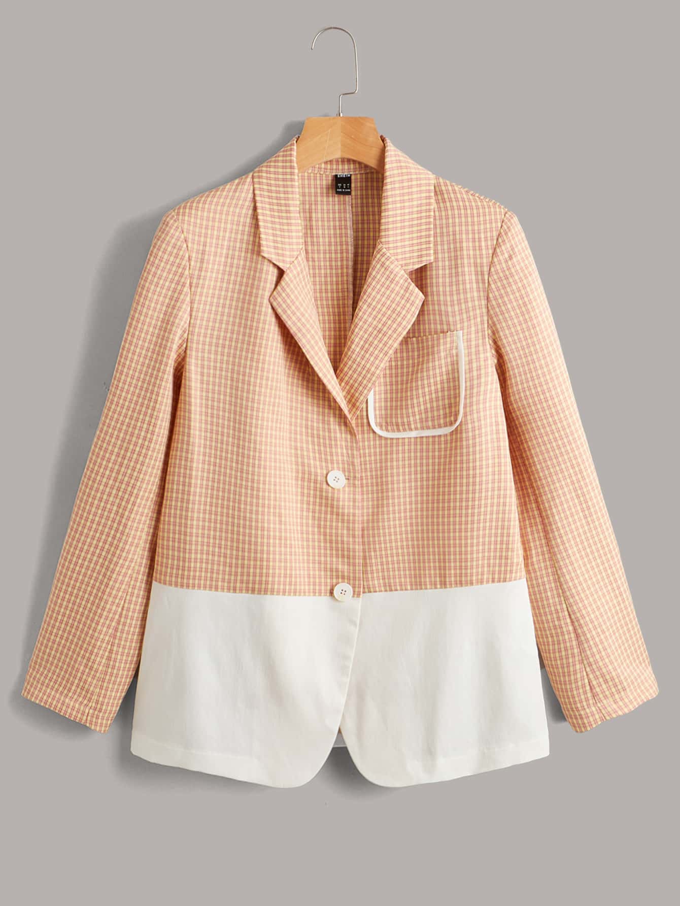 SHEIN Unity Lapel Neck Plaid Panel Colourblock Blazer - Multicolor - View 1