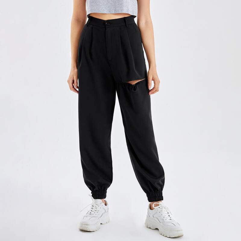 

Solid Cut Out Joggers, Black