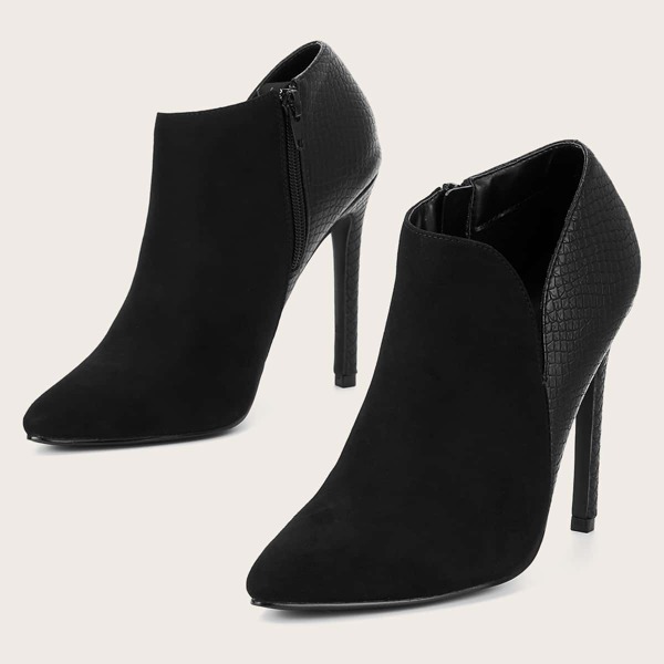 

Suede Point Toe Stiletto Heeled Booties, Black