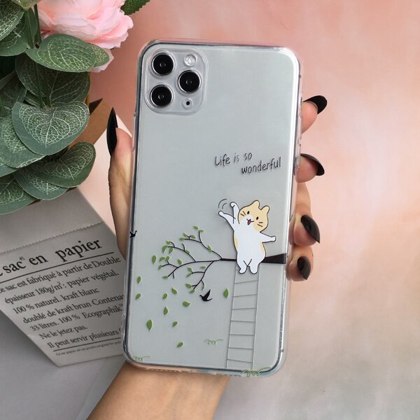 

Cartoon Cat Clear Phone Case, Multicolor