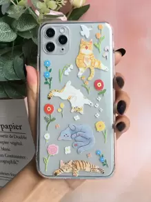 可爱夏日卡通猫透明手机壳适用于 iPhone 11、iPhone 13、iPhone 14 Pro Max - 彩色 - 查看 6