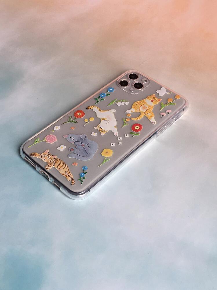 可爱夏日卡通猫透明手机壳适用于 iPhone 11、iPhone 13、iPhone 14 Pro Max - 彩色 - 查看 5