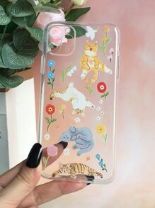 可爱夏日卡通猫透明手机壳适用于 iPhone 11、iPhone 13、iPhone 14 Pro Max - 彩色 - 查看 1