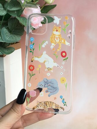 Funda de teléfono transparente con diseño de gato de dibujos animados de verano compatible con iPhone 11, iPhone 13, iPhone 14 Pro Max