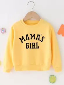SHEIN Young Girl Letter Graphic Pullover - Yellow - View 1