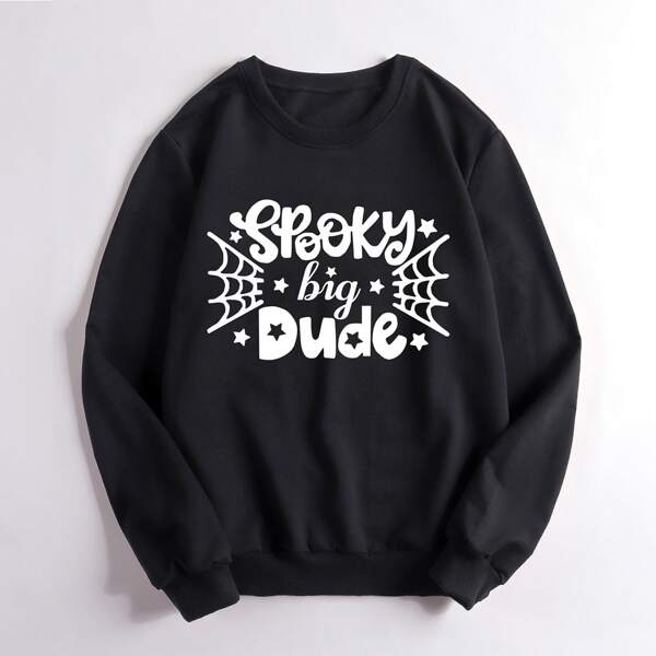 

Men Slogan And Star Print Pullover, Black