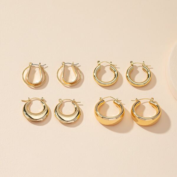 

4pairs Simple Hoop Earrings, Gold