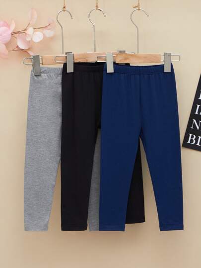 SHEIN 3 paquetes de leggings lisos para niña, atuendos elegantes para la escuela, el campus y la universidad en otoño/invierno