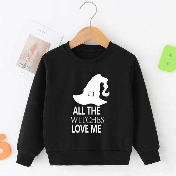 

Toddler Girls 1pc Letter & Hat Print Pullover, Black